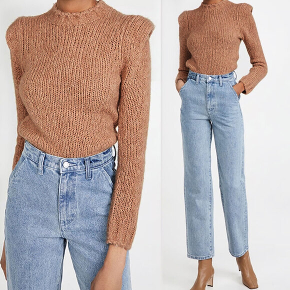 NAADAM NWT Wool Cashmere Structured Shoulder Sweater in Camel Size XL - Picture 1 of 13